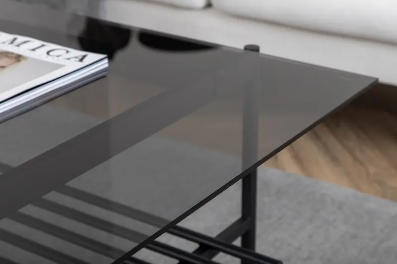 Von Staf rechteckiger Couchtisch aus Glas mit Ablage, im Wohnraum, Ansicht 4