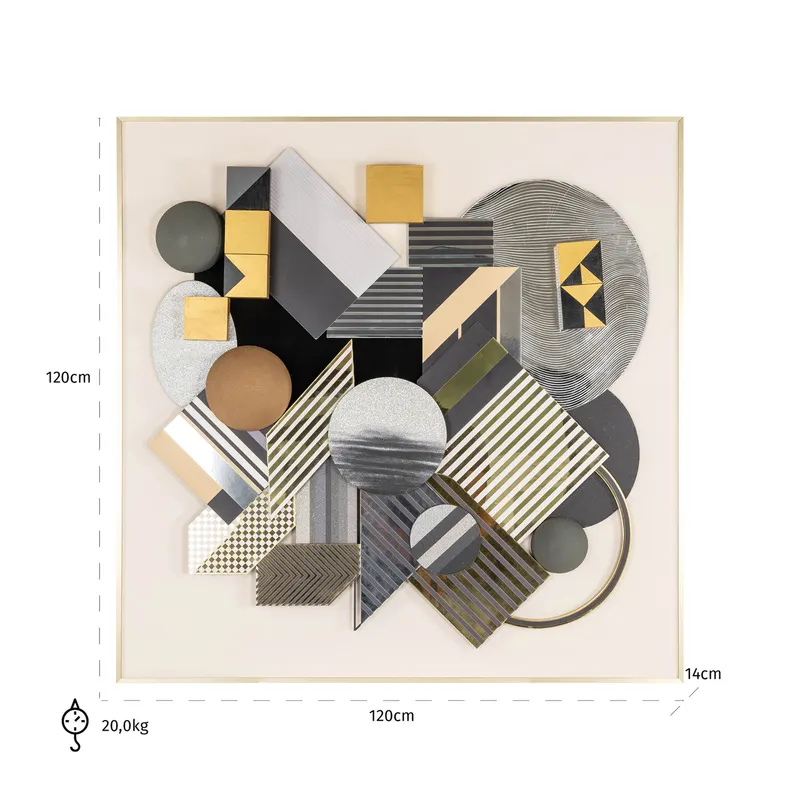 Wandbild 3D, Schwarz/Goldfarben von Richmond Interiors, Maßzeichnung 9