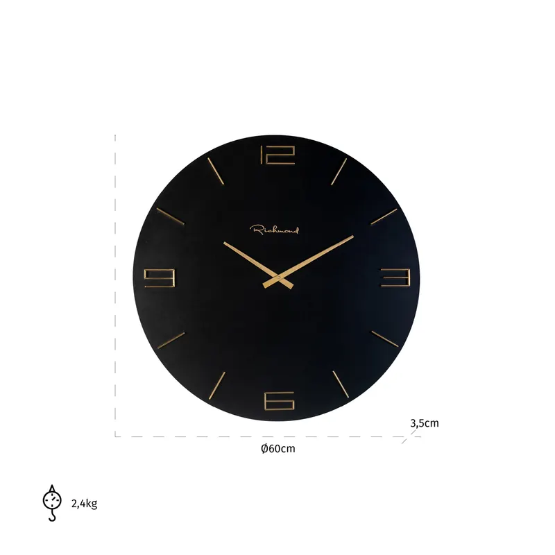 Wanduhr Byram, Schwarz/Goldfarben von Richmond Interiors, Maßzeichnung 3
