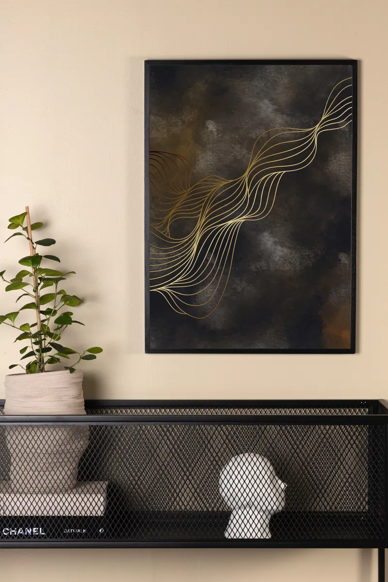 Wave Poster, feine Wellenlinien auf dunklem Grund, Mehrfarbig