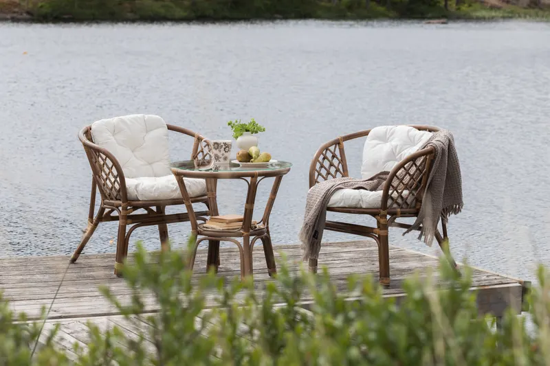 Wera Balkonmöbel-Set aus Rattan mit zwei Sesseln und Glastisch, im Wohnraum, Ansicht 4