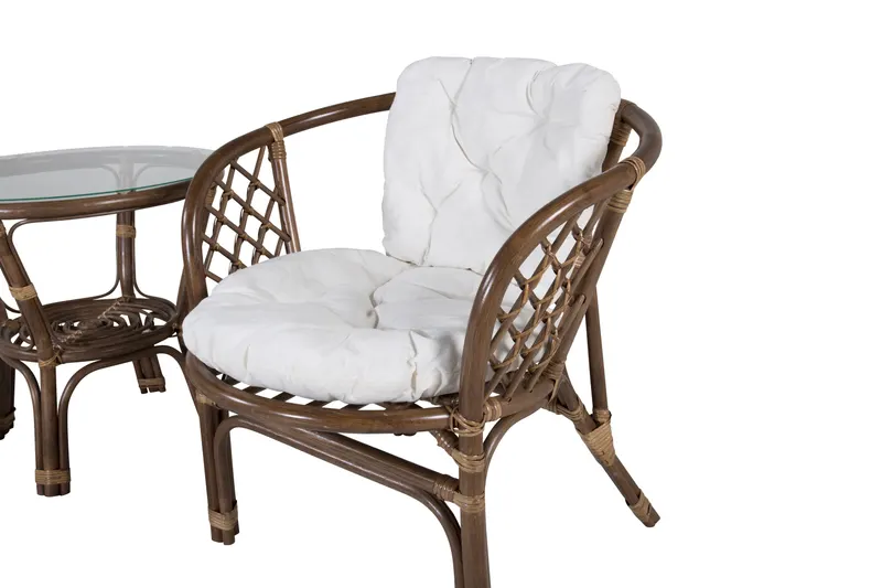 Wera Balkonmöbel-Set aus Rattan mit zwei Sesseln und Glastisch, Ansicht 2