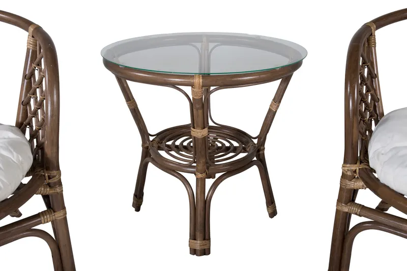 Wera Balkonmöbel-Set aus Rattan mit zwei Sesseln und Glastisch, Ansicht 3