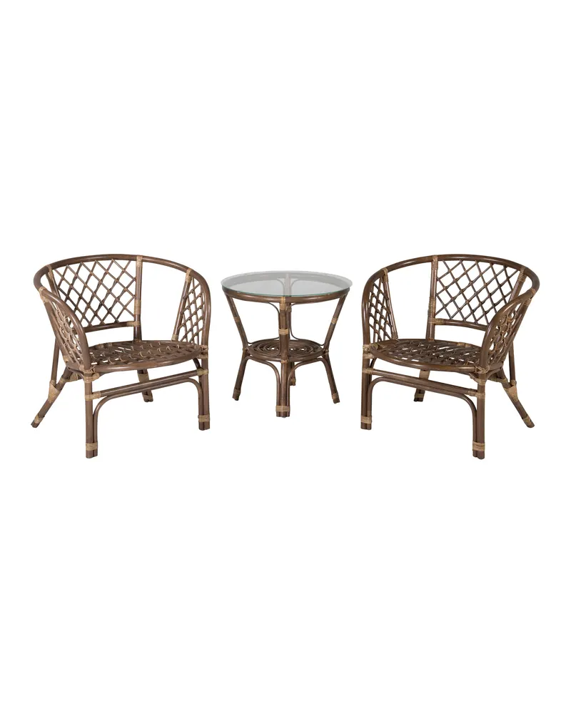 Wera Balkonmöbel-Set aus Rattan mit zwei Sesseln und Glastisch, Ansicht 4