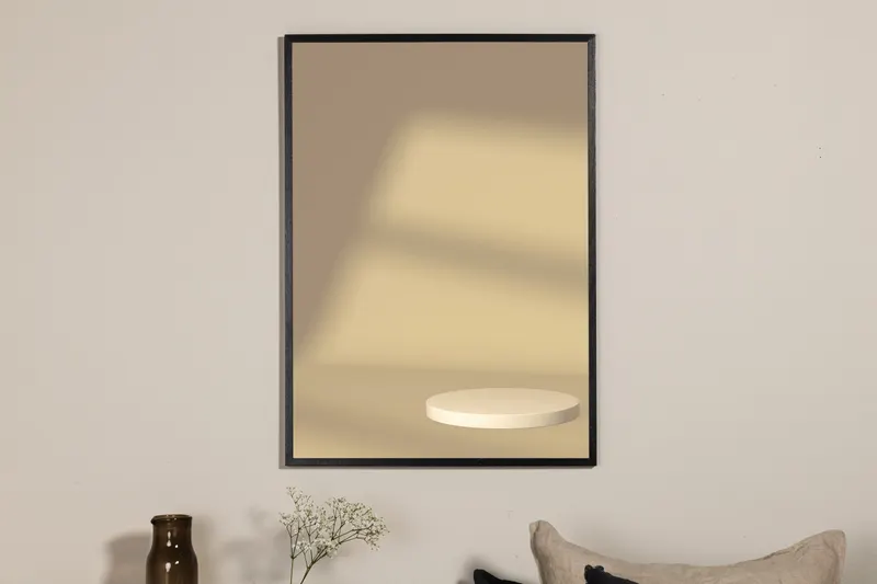 Window light Poster mit Fensterlicht und rundem Podest in 70 × 50 cm, im Wohnraum, Ansicht 2
