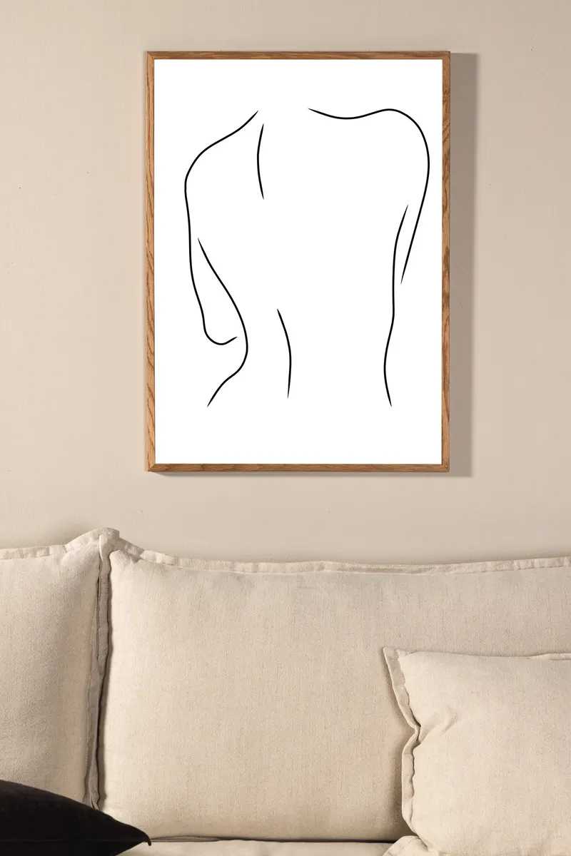Women Poster mit Linienzeichnung eines Frauenrückens in 100 × 70 cm, im Wohnraum, Ansicht 1