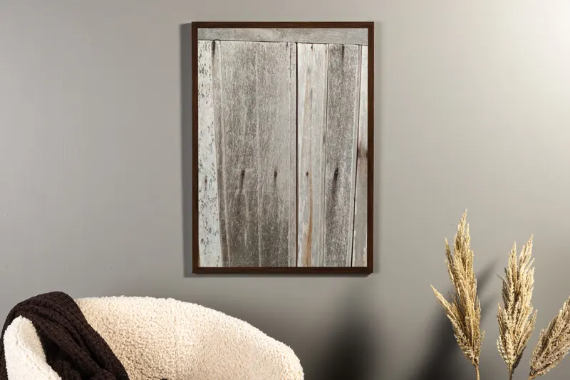 Wooden wall Poster mit verwitterten Holzbrettern in 100 × 70 cm, im Wohnraum, Ansicht 2