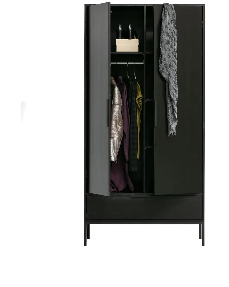 Adam Kleiderschrank mit breiter Schublade, Schwarz, Ansicht 4