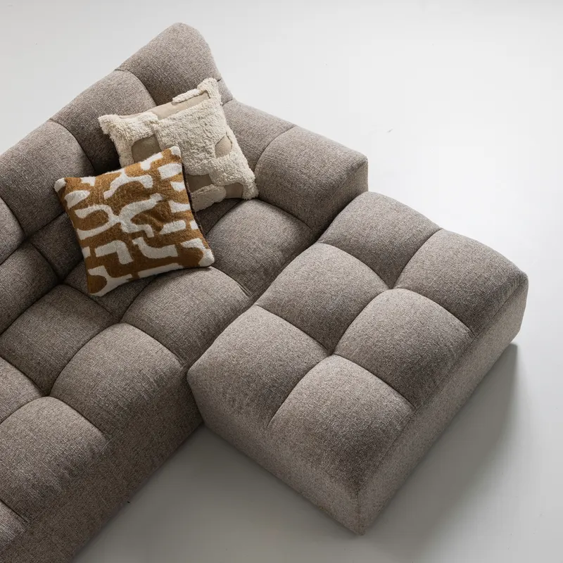Allure Polsterhocker mit gesteppter Sitzfläche, Braun, Webstoff, im Wohnraum, Ansicht 1