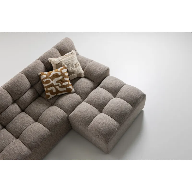Allure Polsterhocker mit gesteppter Sitzfläche, Braun, Webstoff, im Wohnraum, Ansicht 2