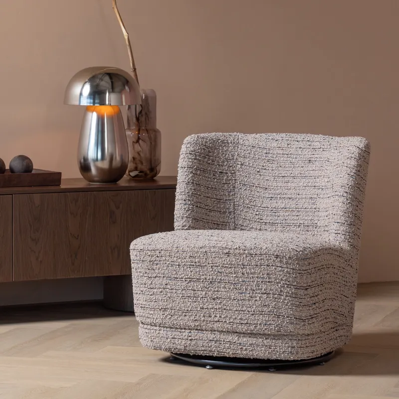 Atty Drehsessel mit breiter Polsterfläche, Beige melange, Strukturgewebe (Chunky Melange), im Wohnraum, Ansicht 2