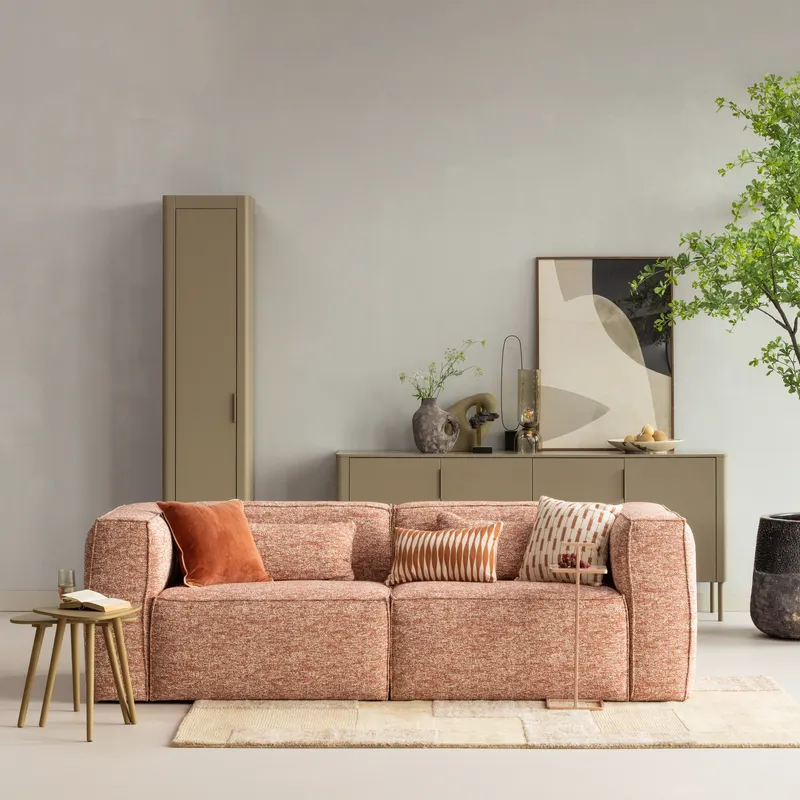 Bean Sofa mit Chaiselongue, Melangegewebe Terra melange, links, im Wohnraum, Ansicht 1