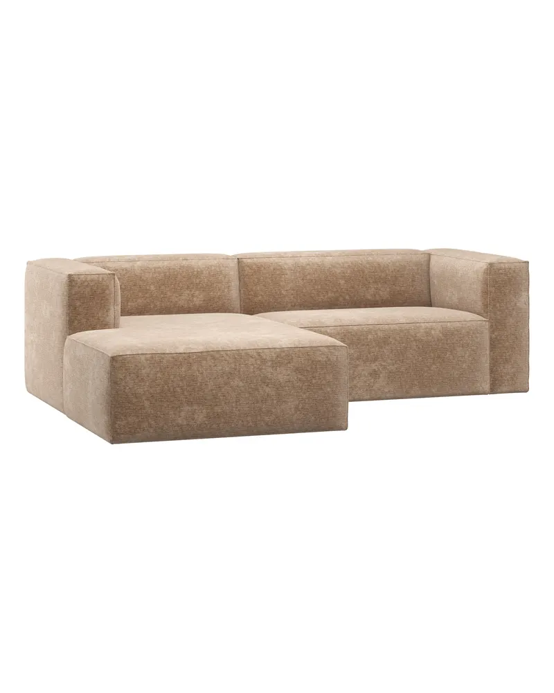 Bean Sofa mit Chaiselongue, Chenille-Samt Pfirsich rosa, links