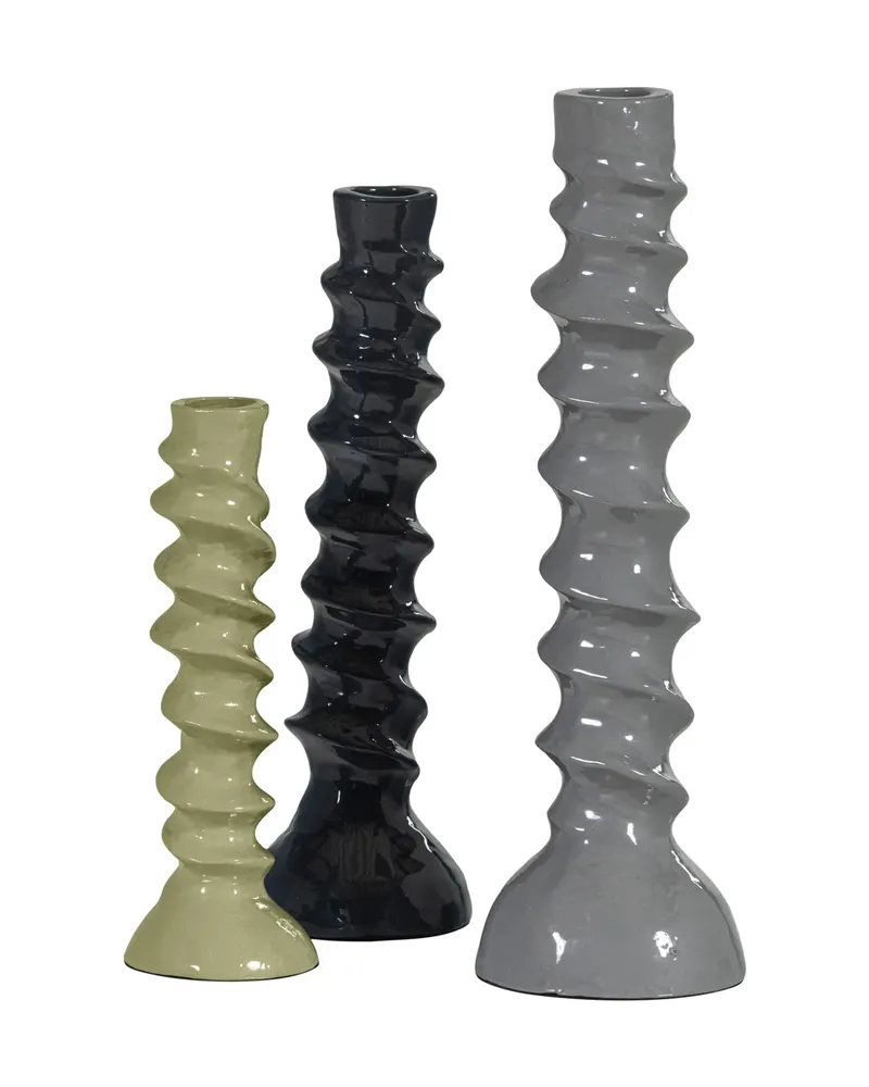 Bexi Kerzenhalter aus Metall im 3er-Set, Grün/grau, Ansicht 1