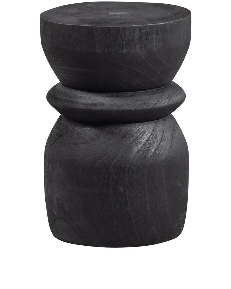 Bikkel Hocker aus Paulownia, Schwarz