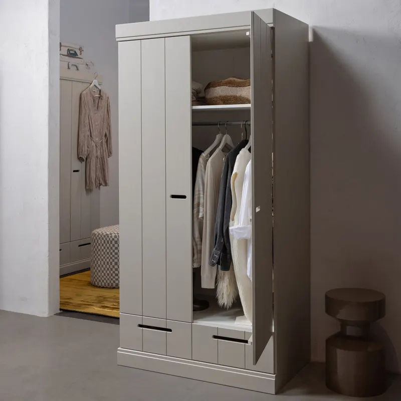 Connect Kleiderschrank mit Schubladen, 2-türig, Dust, im Wohnraum, Ansicht 2
