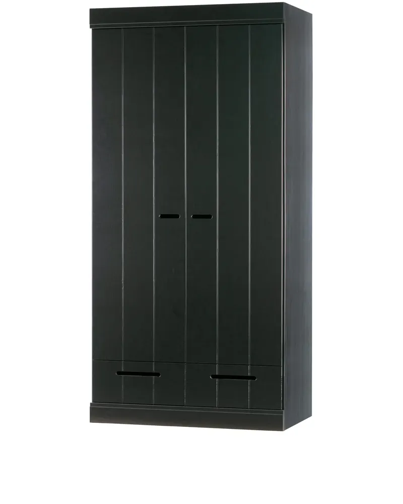 Connect Kleiderschrank mit Schubladen, 2-türig, Schwarz, Ansicht 1