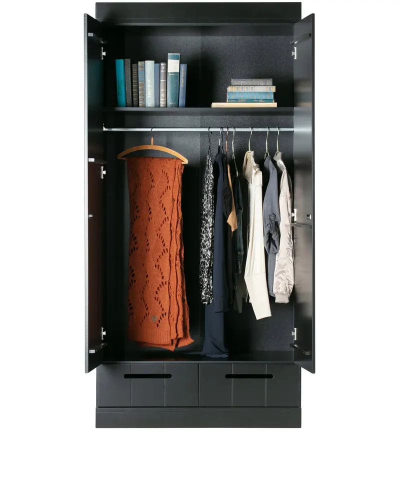Connect Kleiderschrank mit Schubladen, 2-türig, Schwarz, Ansicht 4