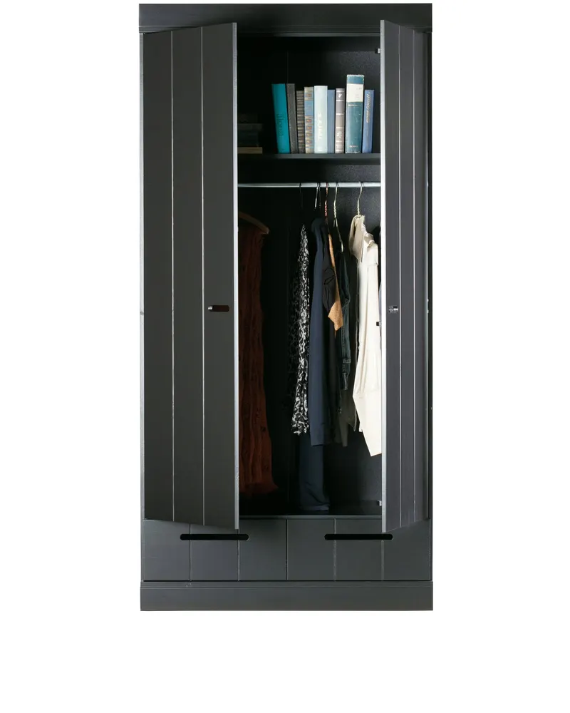 Connect Kleiderschrank mit Schubladen, 2-türig, Schwarz, Ansicht 5