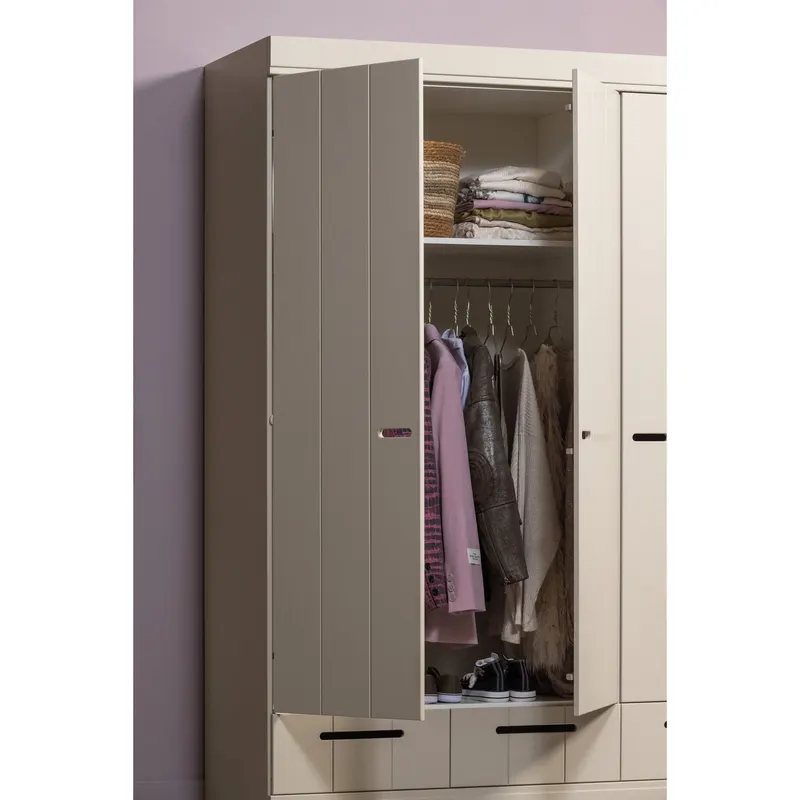 Connect Kleiderschrank mit Schubladen, 3-türig, Dust, im Wohnraum, Ansicht 2