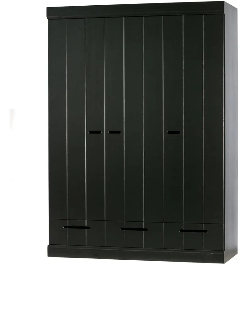 Connect Kleiderschrank mit Schubladen, 3-türig, Schwarz, Ansicht 1