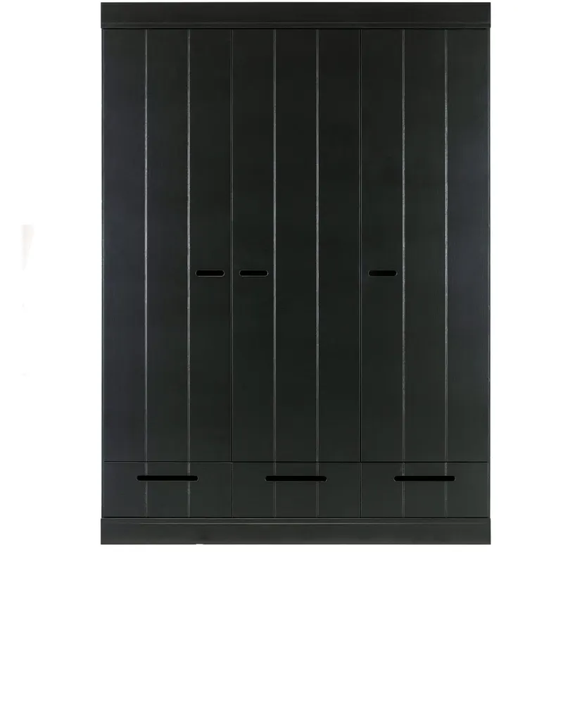 Connect Kleiderschrank mit Schubladen, 3-türig, Schwarz, Ansicht 2