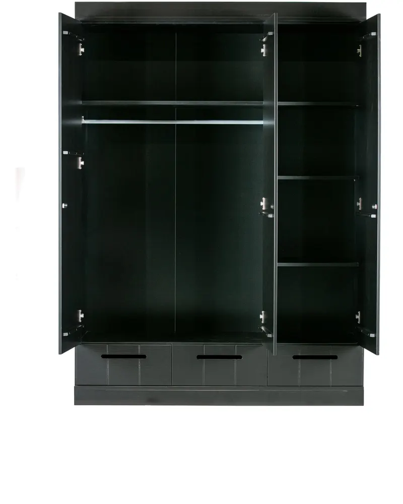 Connect Kleiderschrank mit Schubladen, 3-türig, Schwarz, Ansicht 3