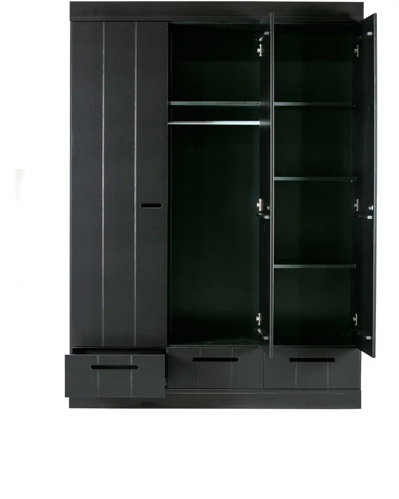 Connect Kleiderschrank mit Schubladen, 3-türig, Schwarz, Ansicht 4