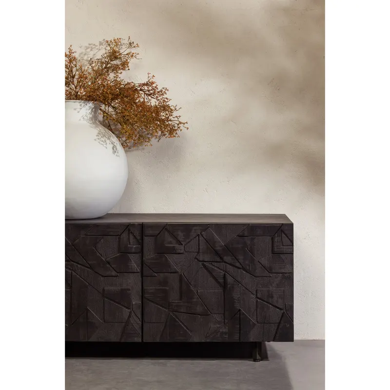Counter Lowboard mit Schnitzfront, Schwarz, im Wohnraum, Ansicht 2