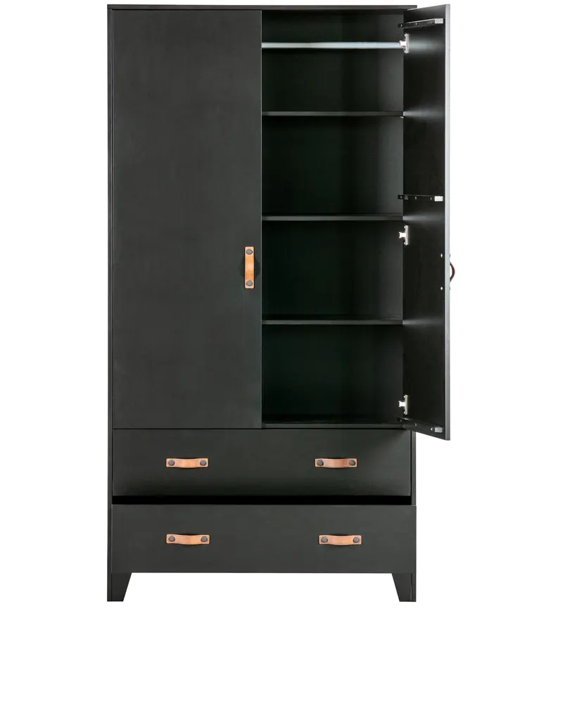Dian Kleiderschrank mit Schubladen und Ledergriffen, Schwarz, Ansicht 3