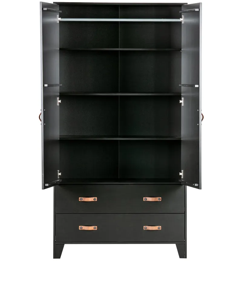 Dian Kleiderschrank mit Schubladen und Ledergriffen, Schwarz, Ansicht 4