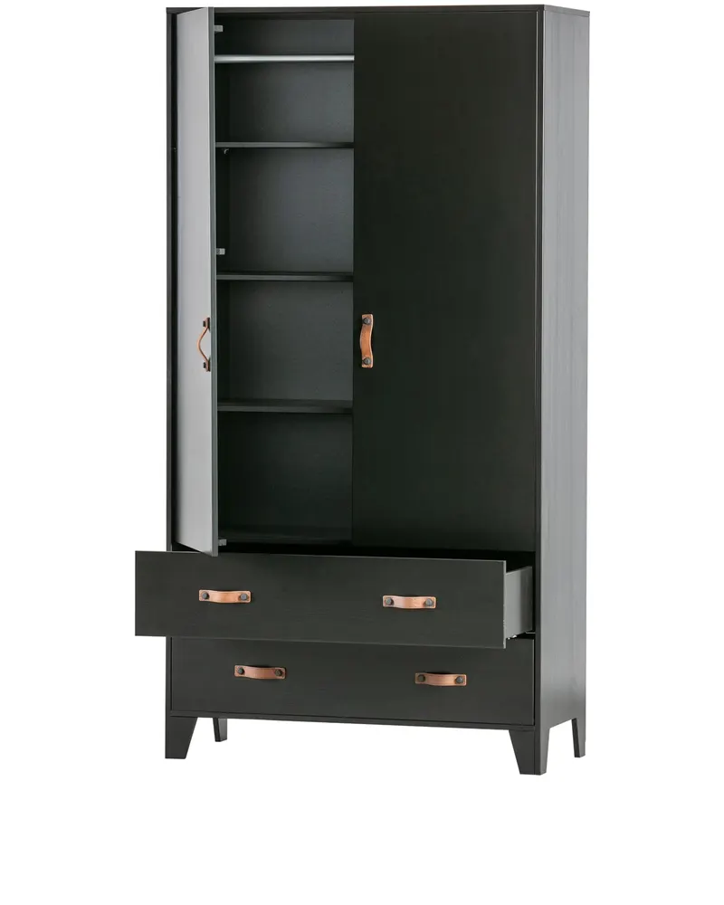 Dian Kleiderschrank mit Schubladen und Ledergriffen, Schwarz, Ansicht 5