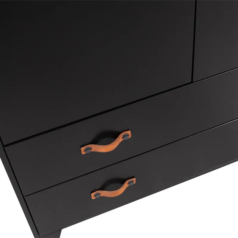 Dian Kleiderschrank mit Schubladen und Ledergriffen, Schwarz, Detail, Ansicht 1