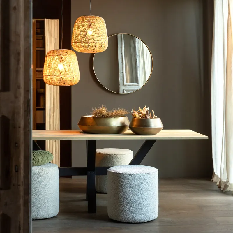 Doutzen runder Wandspiegel mit Metallrand, Gold, im Wohnraum