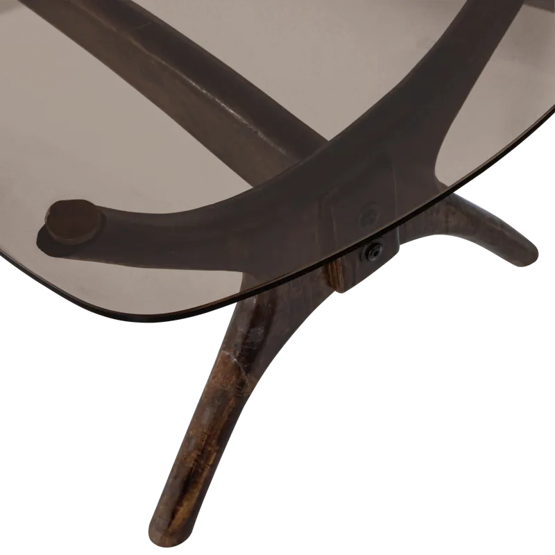 Flash Couchtisch mit Glasplatte und organischem Gestell, Walnuss, Detail, Ansicht 1