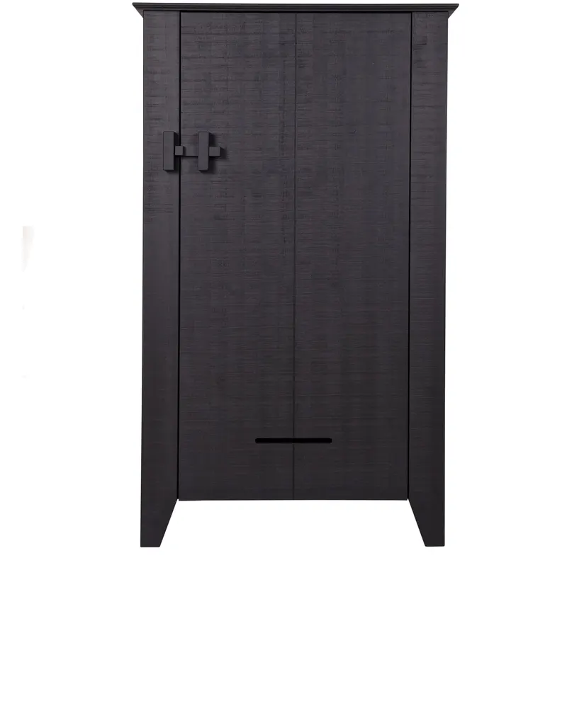 Gijs Bauernschrank aus sägerauer Kiefer, Schwarz, Ansicht 2