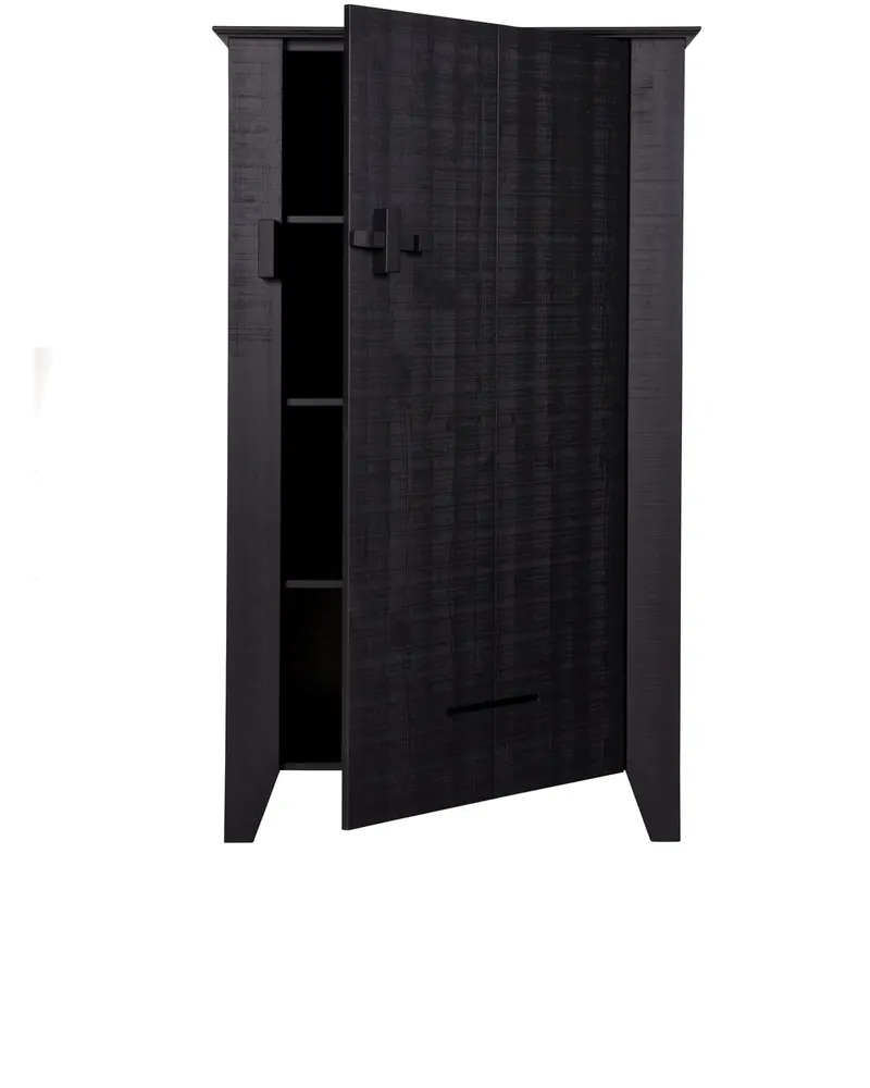 Gijs Bauernschrank aus sägerauer Kiefer, Schwarz, Ansicht 3