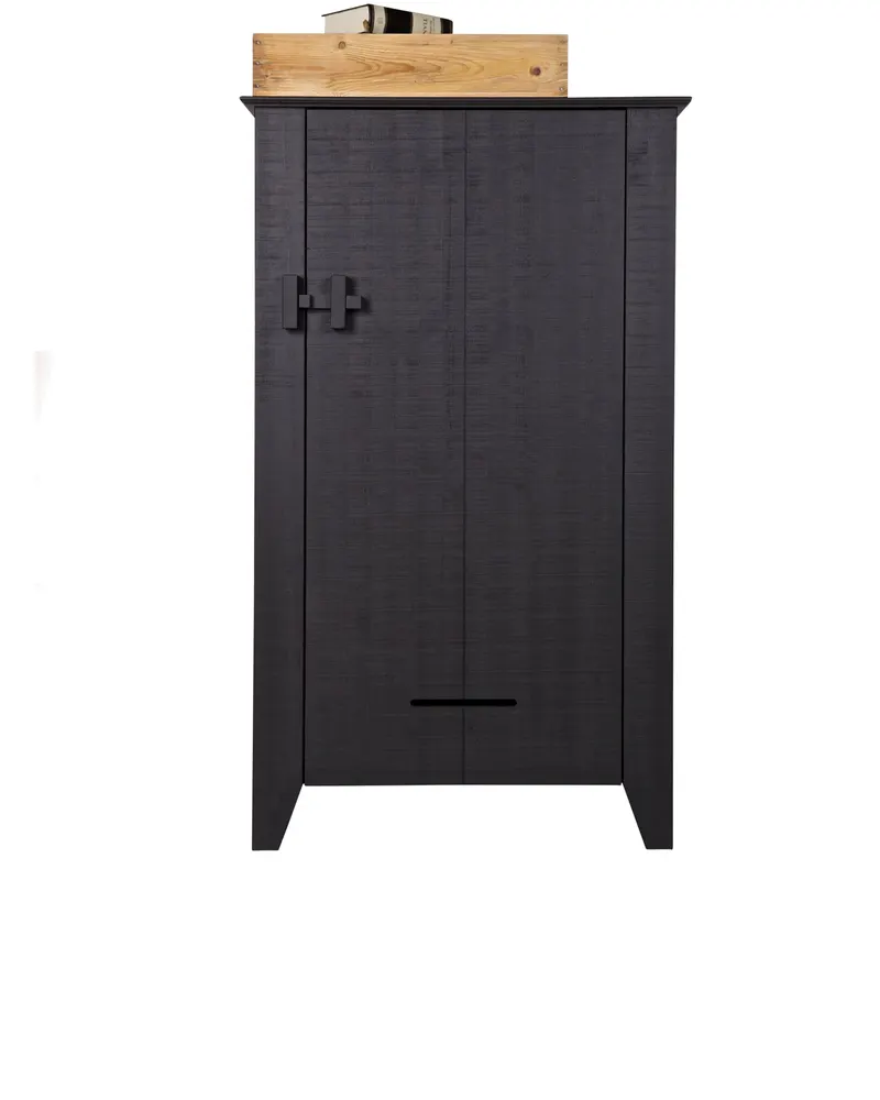 Gijs Bauernschrank aus sägerauer Kiefer, Schwarz, Ansicht 4