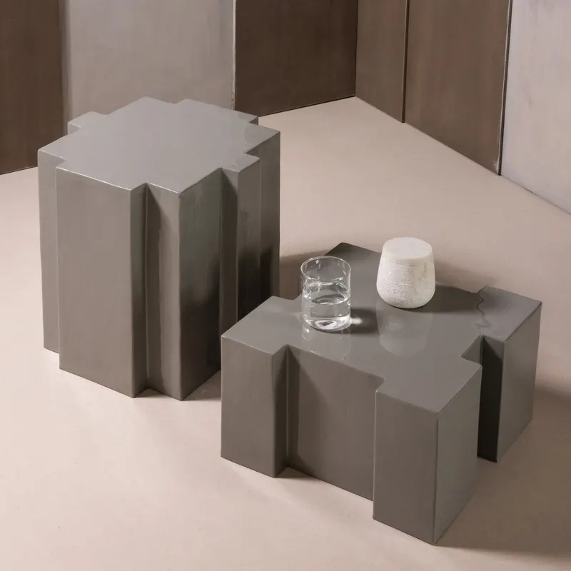 Jasmir Beistelltisch-Set aus Metall, Grau, im Wohnraum, Ansicht 1