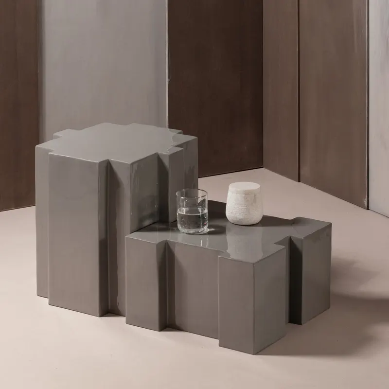 Jasmir Beistelltisch-Set aus Metall, Grau, im Wohnraum, Ansicht 2