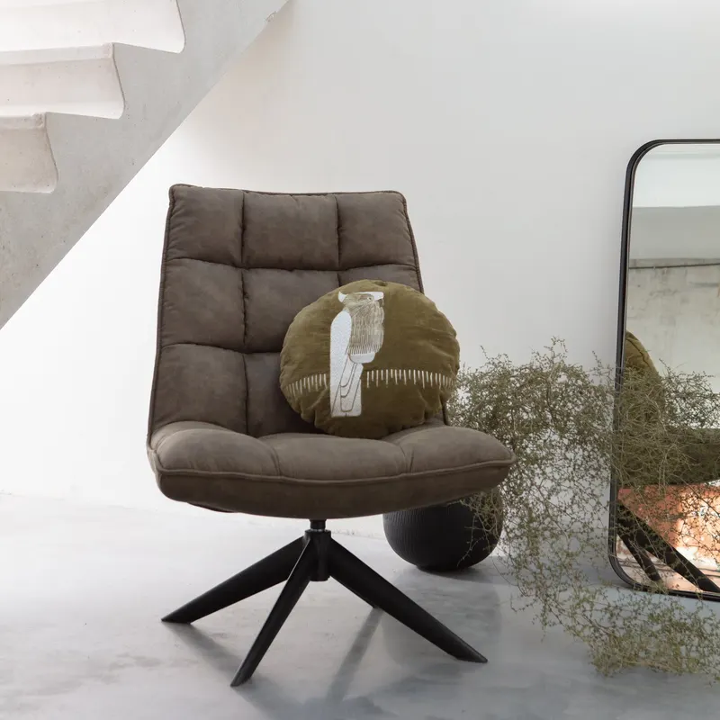 Jouke Drehsessel mit gegliederter Polsterfläche, Grün · Kunstleder, im Wohnraum, Ansicht 1