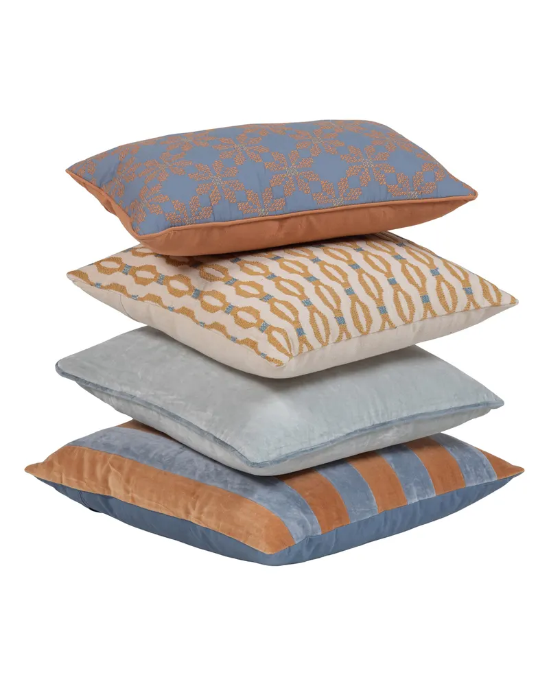 Lira Dekokissen, 4er-Set aus Baumwolle, Blau/orange