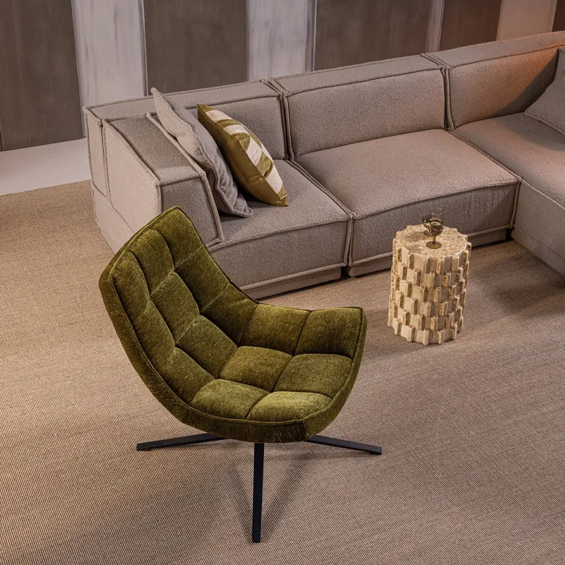 Maudi Drehsessel, Grün, Chenille, im Wohnraum