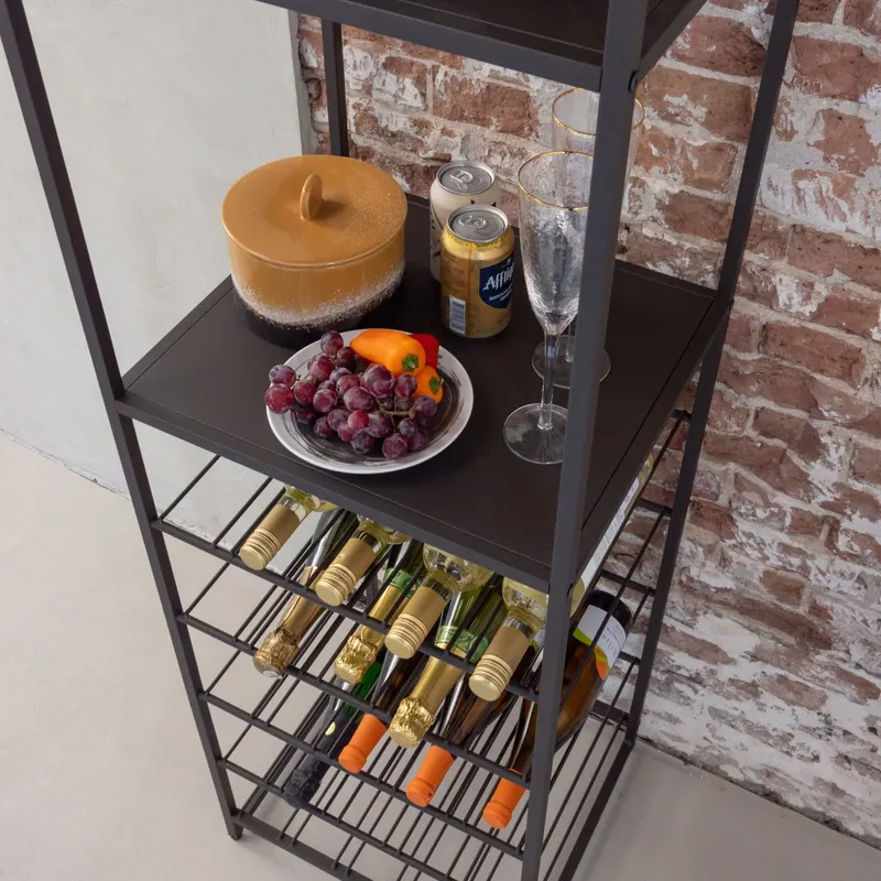 Reese schmales Weinregal aus Metall, Dunkelbraun, im Wohnraum, Ansicht 2