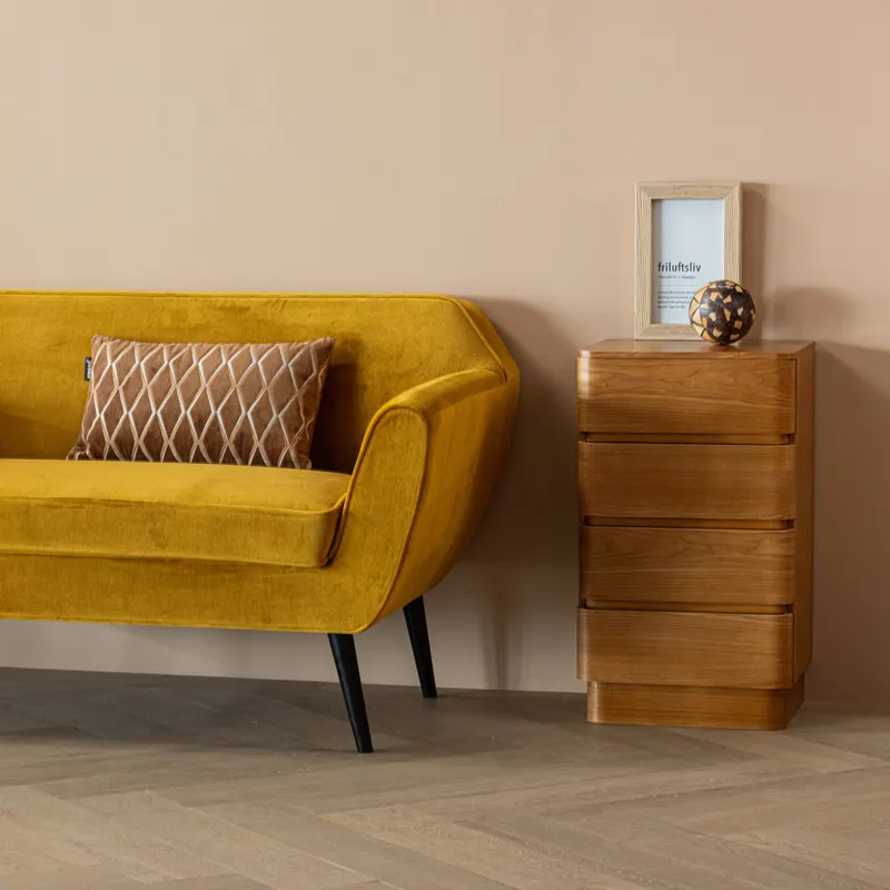 Rocco Sofa, Ocker, Samt, im Wohnraum, Ansicht 1