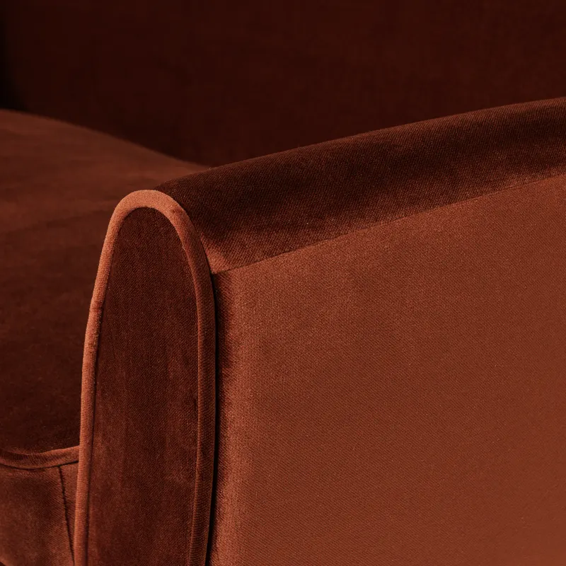 Rocco Sofa mit schmalen Armlehnen, 187 cm, Rost, Samt, Detail