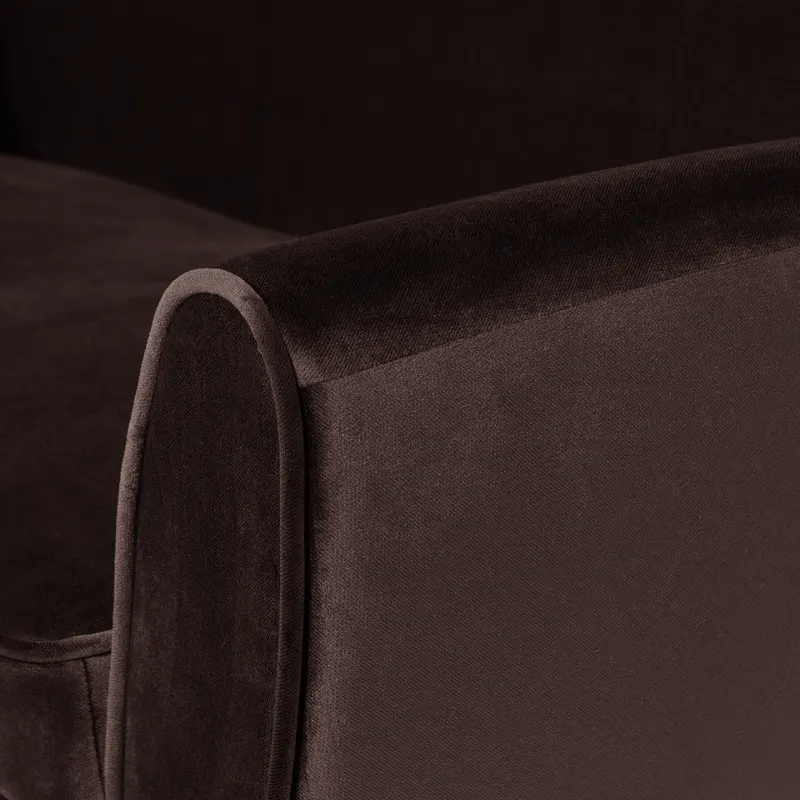 Rocco Sofa mit schmalen Armlehnen, 187 cm, Dunkelbraun, Samt, Detail