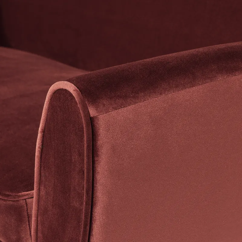 Rocco Sofa mit schmalen Armlehnen, 187 cm, Burgunderrot, Samt, Detail