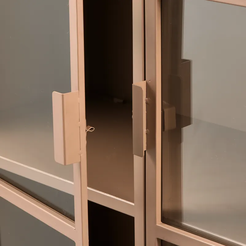 Ronja Vitrine aus Metall mit zwei Türen, Militärbraun, Detail, Ansicht 1