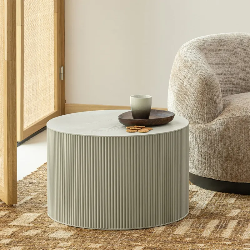 Sanne Beistelltisch rund aus MDF, Antik-beige, im Wohnraum